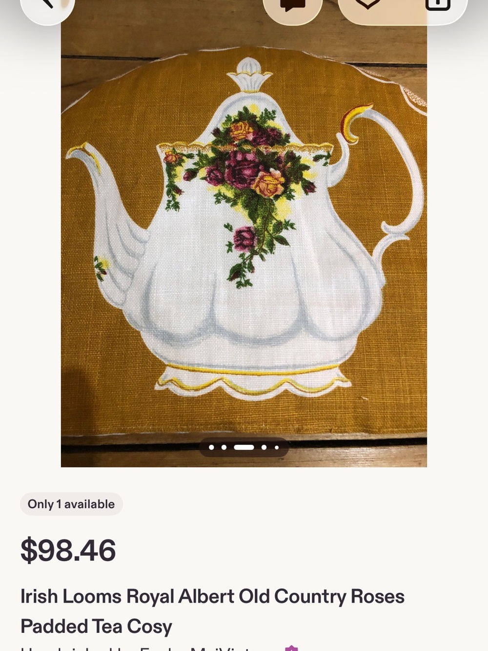 Vintage Royal Albert Mustard Yellow Tea Cozy with White Floral Teapot Design